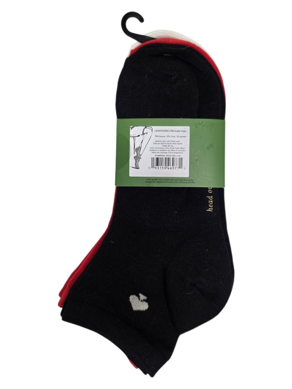 Kate Spade New York Quarter Socks 3 Pair Polka Dot Ladybug Red & Black One Size - Picture 2 of 8